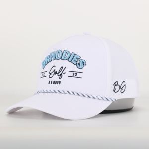 Gorra de golf de 5 paneles de poliéster 100% al por mayor gorra de béisbol estructurada de alta calidad Logotipo de cuerda en relieve gorras deportivas impermeables - Product Image 1