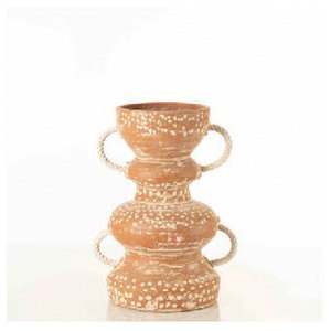 Jarrón de Terracota con Asas de Cuerda, Patrón de Puntos Blancos, Forma Multicapa Decorativa - Product Image 2