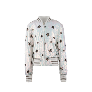 Blouson Bomber Scintillant pour Filles avec Étoiles Pailletées – <span class=keywords><strong>Manteau</strong></span> Iridescent Zippé pour Enfants – Veste de Sport Étincelante pour Fillettes – Collection Boutique - Product Image 1