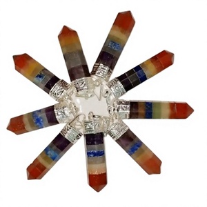 Pendentif en Agate Sept Chakras en Pierre Naturelle, Pointe de Cristal, Plaqué Or Antique, Breloques Tendance de Guérison, Vente en Gros - Product Image 1