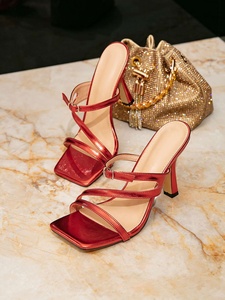 Sandales compensées rouges élégantes pour femme à bout ouvert, talon ultra haut, bride en T, légères et imperméables pour l'été - Product Image 6