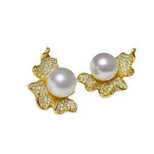 22467 Argent 925 Accessoires de perles DIY Boucles d'oreilles fines à clous Perles de 9-11 mm Support vide Pétale Bijoux en argent 925 - Product Image 5