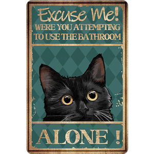 Letrero Decorativo de Pared Retro Vintage con Diseño de Gato, Letrero de Baño de 8x12 Pulgadas para Colgar en Casa, Cafetería u Oficina - Product Image 1