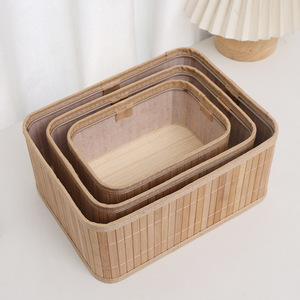 Rustic style <b>bamboo</b> woven storage <b>basket</b>, desktop cosmetic bag storage box, household sundries storage and organization box - Product Image 3