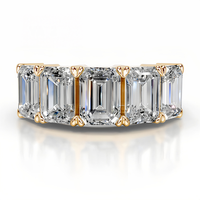 Anillo de Moissanita VVS con Cinco Piedras de Corte Esmeralda, Plata de Ley 925, Chapado en Oro de 14k, Joyería de Lujo para Mujer
