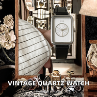 Montre à quartz pour femme, boîtier rectangulaire argenté, cadran blanc texturé, bracelet en cuir noir, prix de gros, de Source Watch Factory