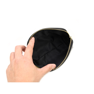 ZENOS Minimalist Genuine Leather Cosmetic <b>Bag</b> Medium Size Zipper Closure Portable Makeup Case <b>Black</b> - Product Image 6