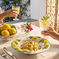 Assiette en céramique citronnée, faite main et peinte à la main, style américain, vaisselle commerciale de haute qualité, bol unique pour pâtes et salades