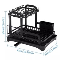 Égouttoir à vaisselle multifonctionnel pliable en fonte à double niveau, type sur pied, gain de place, avec égouttoir à couverts