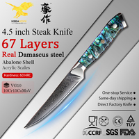 Couteau à steak professionnel japonais KEENHOPE en acier Damas 4,5 pouces, 67 couches d'acier VG10, couteau de cuisine tranchant avec manche en nacre d'ormeau