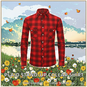 Chemises pour hommes en flanelle de polyester, col montant, motif uni, formelles, respirantes, écologiques, décontractées, collection printemps, vente chaude - Product Image 2