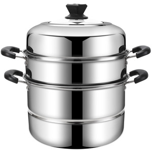 Olla de acero inoxidable de 3 niveles para cocinar, vaporizador industrial con mango de baquelita - Product Image 1