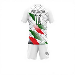Uniforme de Voleibol Sublimado con Forma Geométrica de Palestina en Blanco, Negro, Rojo y Verde Kelly, Transpirable, de Poliéster, Personalizado y en Oferta - Product Image 1