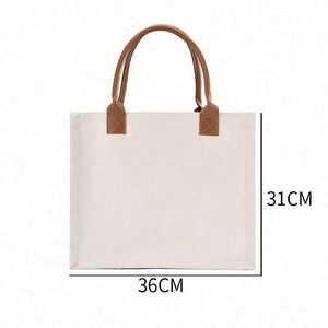 Bolsa de Lona Cuadrada de Alta Calidad para Mujer, con Logotipo Personalizado, Bolsa de Compras de Lona de Algodón Laminada con Asa de PU - Product Image 2