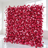 GNW Vente en gros de fleurs artificielles en soie, panneau mural floral de 8 pieds x 8 pieds, fond de scène de mariage avec roses rouges