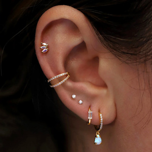 ROXI Fashion Simple Ins S925 <b>Sterling</b> <b>Silver</b> Double-layer Diamond <b>Cartilage</b> Puncture Ear Bone Nail Nose Nail Nose Ring - Product Image 4