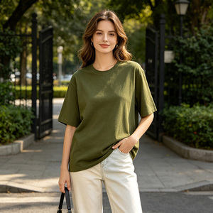 Camiseta Blanca de Cuello Redondo para Mujer, Corte Holgado, Manga Corta, 100% Algodón Jersey, Color Sólido, Informal, para Verano - Product Image 5