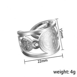 Bague en acier inoxydable Saint Benoît Exorciste, médaille religieuse, ajustable, porte-bonheur, bijou de prière, cadeau pour homme - Product Image 5