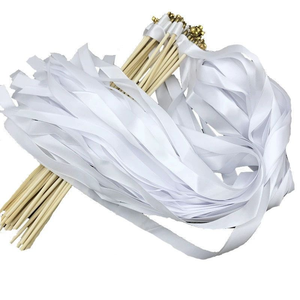 Varitas de cinta de satén coloridas con varilla de madera y cascabeles para decoración de fiestas y celebraciones de bodas - Product Image 1