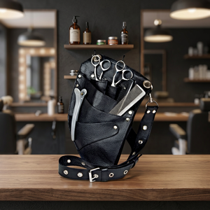 Estuche de cuero negro para herramientas de barbería con tijeras, peines y cortapelos, bolsa de cintura para set de herramientas de peluquería - Product Image 3