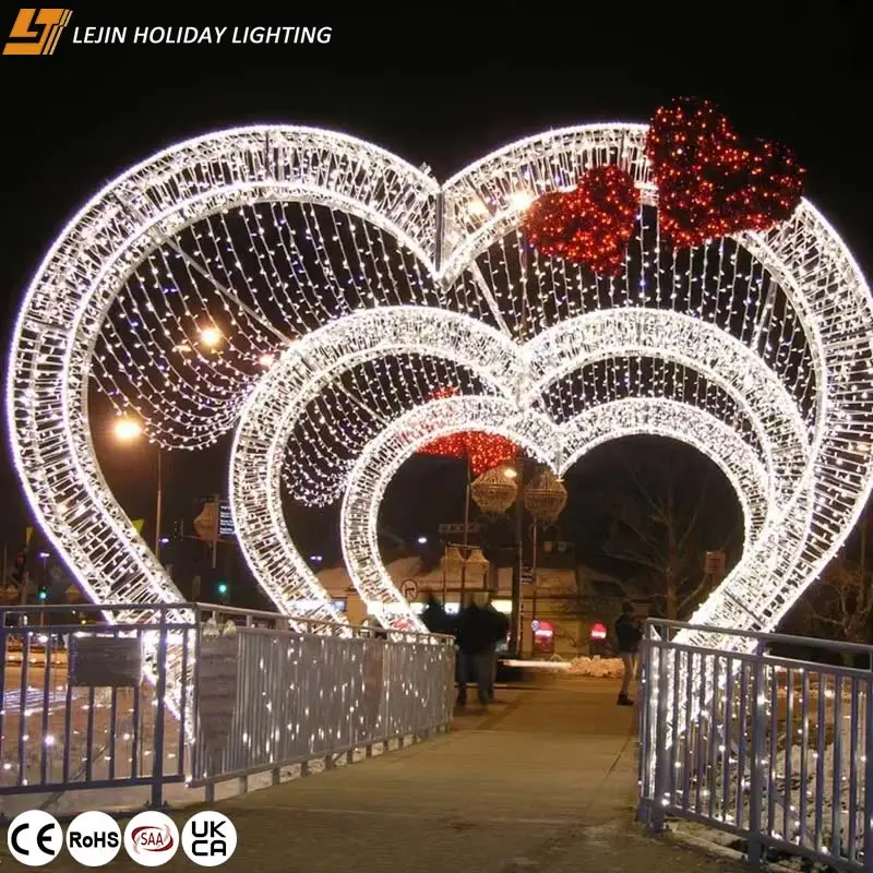 LJ holiday lighting new design 3D motif Heart shaped led lights for outdoor street decoration