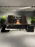 Bureau de direction moderne en L sur mesure, luxe, bois foncé, écologique, durable, table de patron, mobilier de bureau sur mesure, usine OEM/ODM