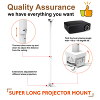 Support de plafond universel professionnel Charmount pour projecteur, inclinable (-15° à 15°), réglable en hauteur, en acier inoxydable, avec câble