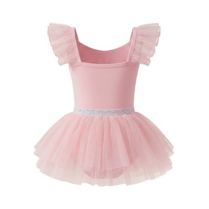 Robe tutu de ballet rose pour filles, justaucorps de danse à manches volantées, taille ornée de strass et de paillettes, tenue d'entraînement et de spectacle - Product Image 6