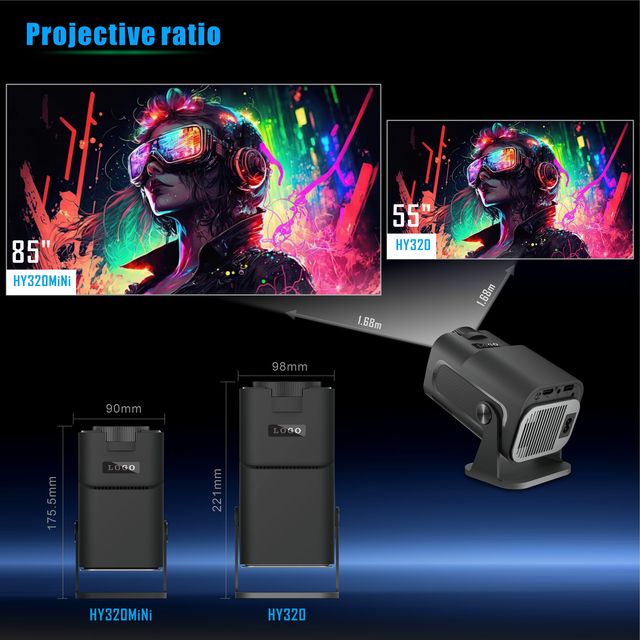 HY320 Mini LCD 1080p Home Android 11 Smart 4K Full HD Projector with Built-In Battery Short Distance Portable Screen