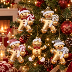 Décoration <span class=keywords><strong>de</strong></span> Noël pour la maison : Pendentifs scintillants (chapeau <span class=keywords><strong>de</strong></span> Père Noël, canne en sucre, poupée mignonne), figurines à suspendre (homme en pain d'épices, arbre <span class=keywords><strong>de</strong></span> Noël) - Product Image 1