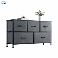 Commode à 6 tiroirs, tour de rangement en tissu, organisateur de placard industriel, unité de rangement avec cadre en métal et plateau en bois, commode de rangement pour chambre à coucher, couloir
