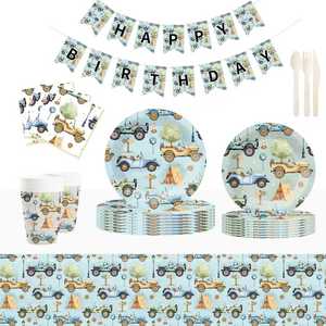 DAMAI - Vajilla para Fiestas Infantiles con Temática de Camiones, Incluye Platos, Vasos y Servilletas de Papel, para 8 Personas - Product Image 3