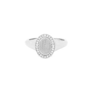 925 Sterling Silver Brushed Oval Diamond <strong>Pinky</strong> Signet <strong>Ring</strong> for Men - Product Image 3