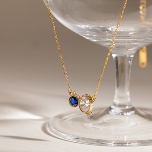 Juego de Joyería J&D para Mujer, Oro PVD de 18K, Acero Inoxidable 316L, Dos Piedras Redondas, Cristal Azul Ovalado, Cristal Blanco con Circonitas Blancas Incrustadas, Regalo para Mujer - Product Image 5