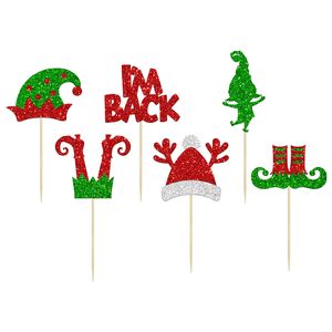 Décorations de cupcakes de Noël, pics à cupcakes scintillants « <span class=keywords><strong>Je</strong></span> suis de retour », pieds de sorcière, jambes d'elfe, pour anniversaires d'enfants et Noël - Product Image 1