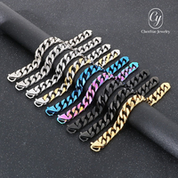 Bracelet Minimaliste Créatif Poli Uni pour Homme en Acier Inoxydable Classique Maille Cubaine Accessoires de Mode pour Poignet Vente en Gros