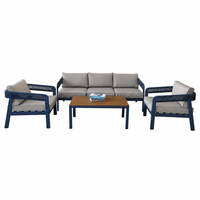 Ensemble de canapé bleu marine avec 3 places, 2 fauteuils et table basse, mobilier de patio avec coussins gris pour jardin