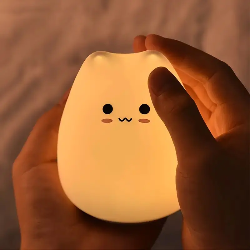 Led Cute Cat Night Light 7 Kleurrijke Batterij Siliconen Zacht Kid Bed Versieren Licht Baby Kinderkamer Cartoon Lamp