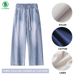 Jeans homme rue américaine mode taille élastique <span class=keywords><strong>coupe</strong></span> ample jambe large pantalons décontractés avec texture drapée - Product Image 6