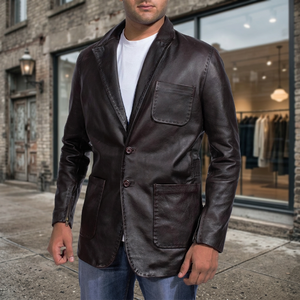 Veste en cuir PU pour homme, blazer, col rabattu, simple boutonnage, coupe classique, automne-hiver, logo personnalisé - Product Image 2