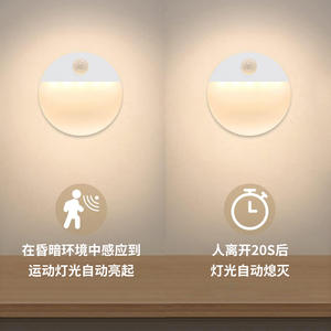 Veilleuse LED intelligente ronde à capteur, alimentée par piles, pour chambre, couloir, toilettes, armoire - Product Image 1