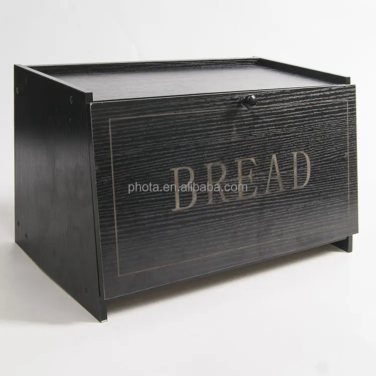 Caixa de pão de madeira natural para bancada de cozinha, recipiente de armazenamento de pão de grande capacidade com função de empilhamento, atacado