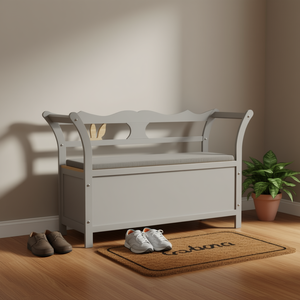 Panca Portascarpe in Legno di Abete Grigio Medio con Vano Portaoggetti per Soggiorno, Arredamento Casa - Product Image 2