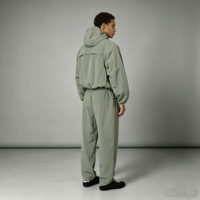 Ensemble de survêtement pour homme en nylon 100% avec logo personnalisé, veste coupe-vent à capuche en ripstop vert sauge, pantalon de jogging, deux pièces, streetwear