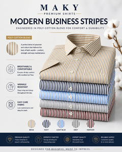 Men's Striped Dress Shirt Long Sleeve Turn-down Collar 100% Cotton Poplin Anti-Wrinkle Smart Casual Autumn Wear - Product Image 6