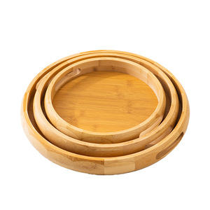 Round Bamboo <b>Tray</b> With Handle Natural Color For Tea Breakfast Snack Serving Home Use Hotel Coffee <b>Storage</b> <b>Tray</b> - Product Image 5