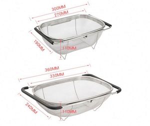 Panier égouttoir ovale en acier inoxydable de qualité supérieure pour évier de cuisine, passoire à mailles fines, panier à fruits extensible en métal - Product Image 3