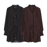 Robe mini décontractée et élégante à lacets pour femme SHENZHU, nouvelle collection 2026, style rétro chic à manches longues.