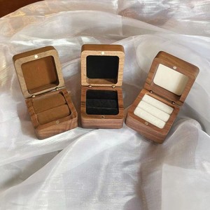 Walnut Wood Engagement <b>Ring</b> <b>Box</b> Square 5.5x5.5x3.5 Cm Engraved Jewelry Storage <b>Box</b> For Wedding Gift - Product Image 4