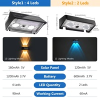 Lampes solaires de clôture de jardin, éclairage haut et bas, 9 couleurs RGB, 11 modes, IP65 étanche, alimentées par batterie, lampe décorative murale extérieure
